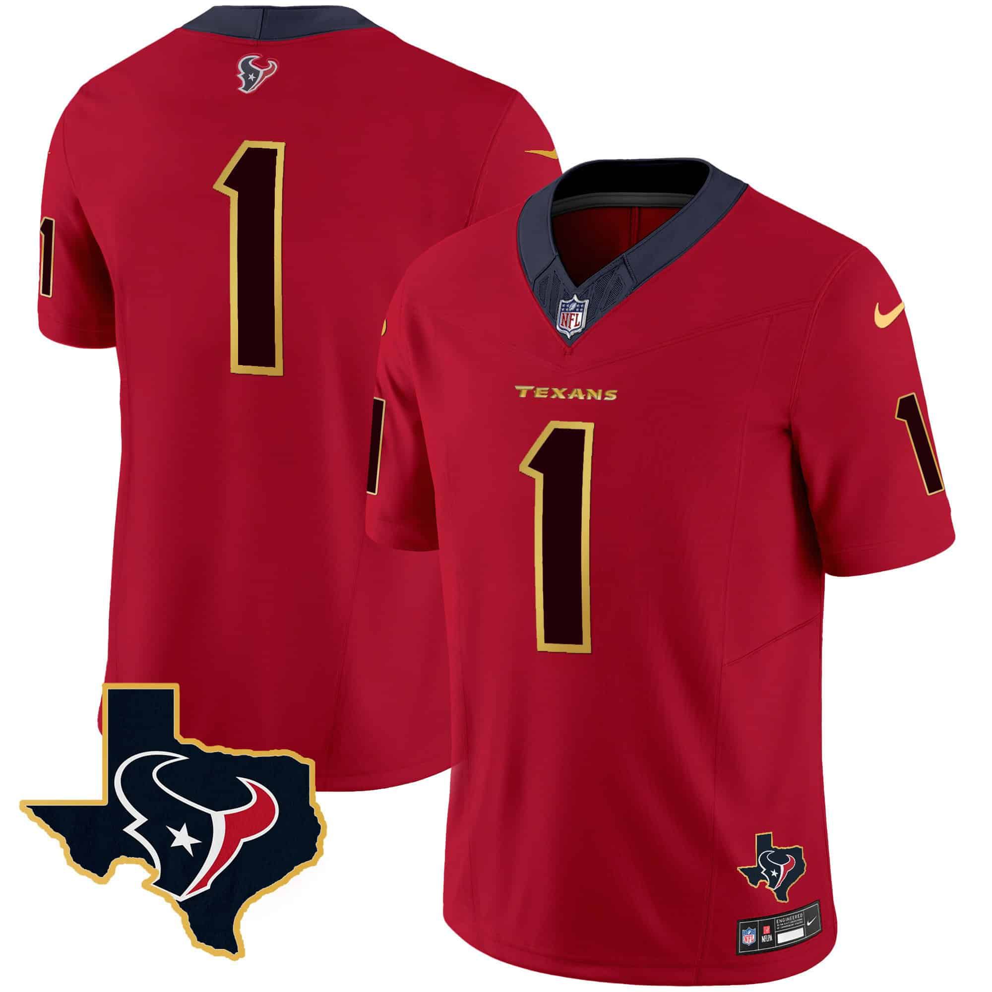 Men Houston Texans #1 Diggs Red Gold 2024 Nike Trim Vapor NFL Jersey
